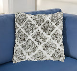 24" White and Gray Diamond Faux Fur Throw Pillow - Homeroots