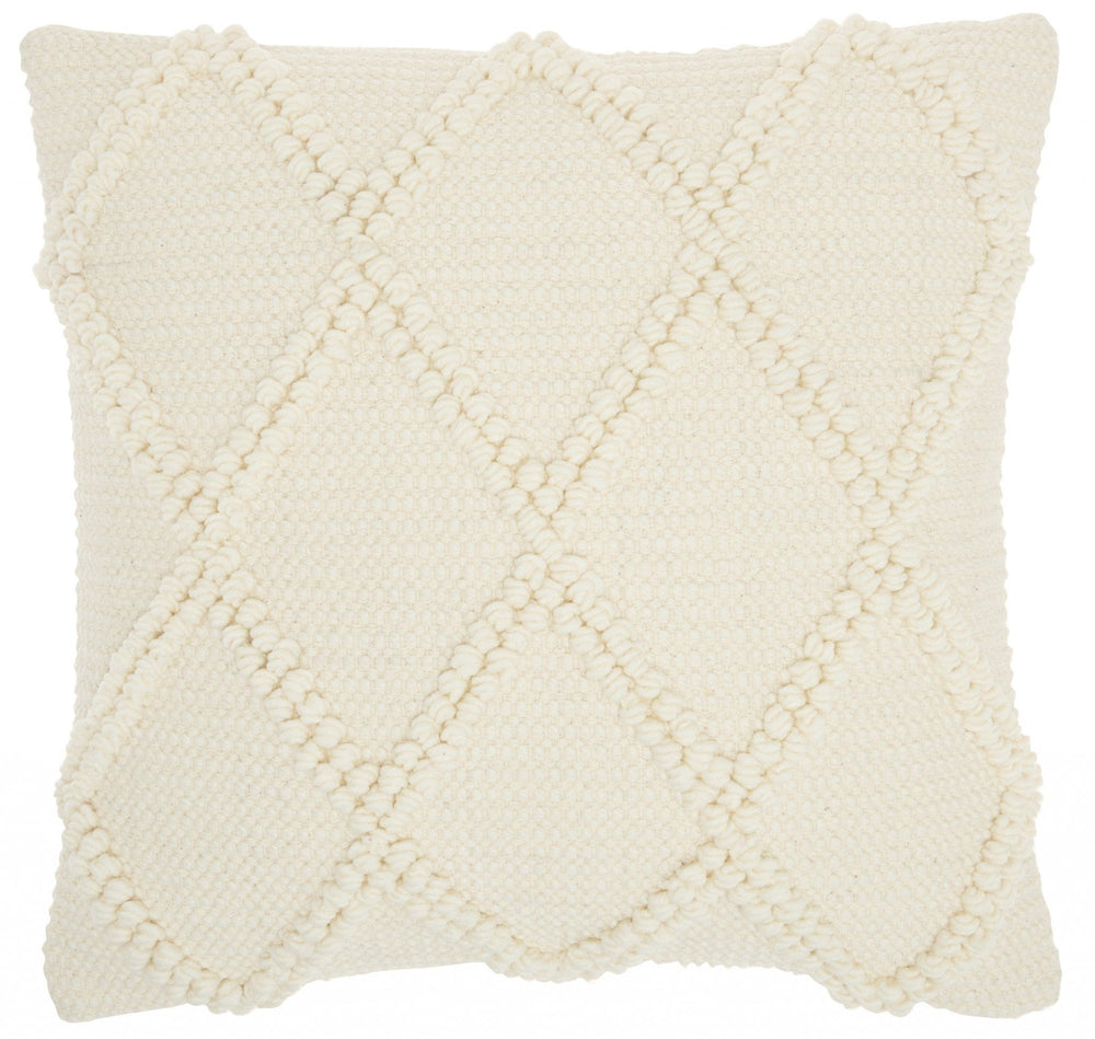 Ivory Textured Lattice Throw Pillow - Homeroots