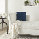 Navy Blue Textured Dots And Stripes Throw Pillow - Homeroots