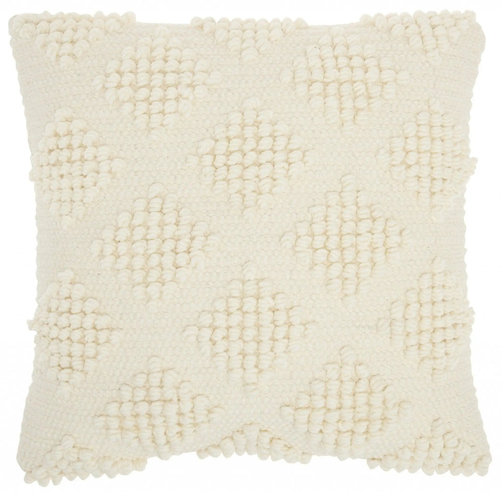 18" Ivory Textured Diamonds Throw Pillow - Homeroots