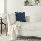 18" Navy Blue Textured Diamonds Throw Pillow - Homeroots