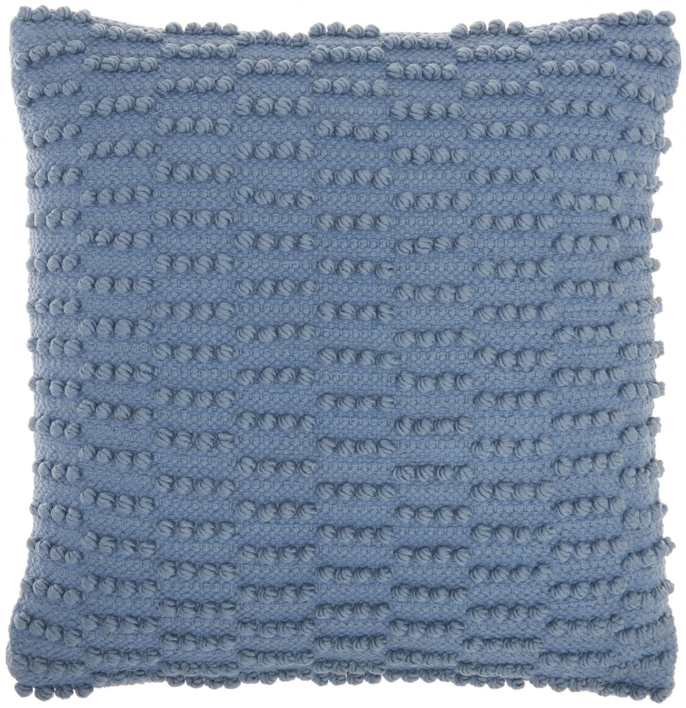 18" Blue Dot And Stripe Polyester and Cotton Blend Throw Pillow With Texture - Homeroots