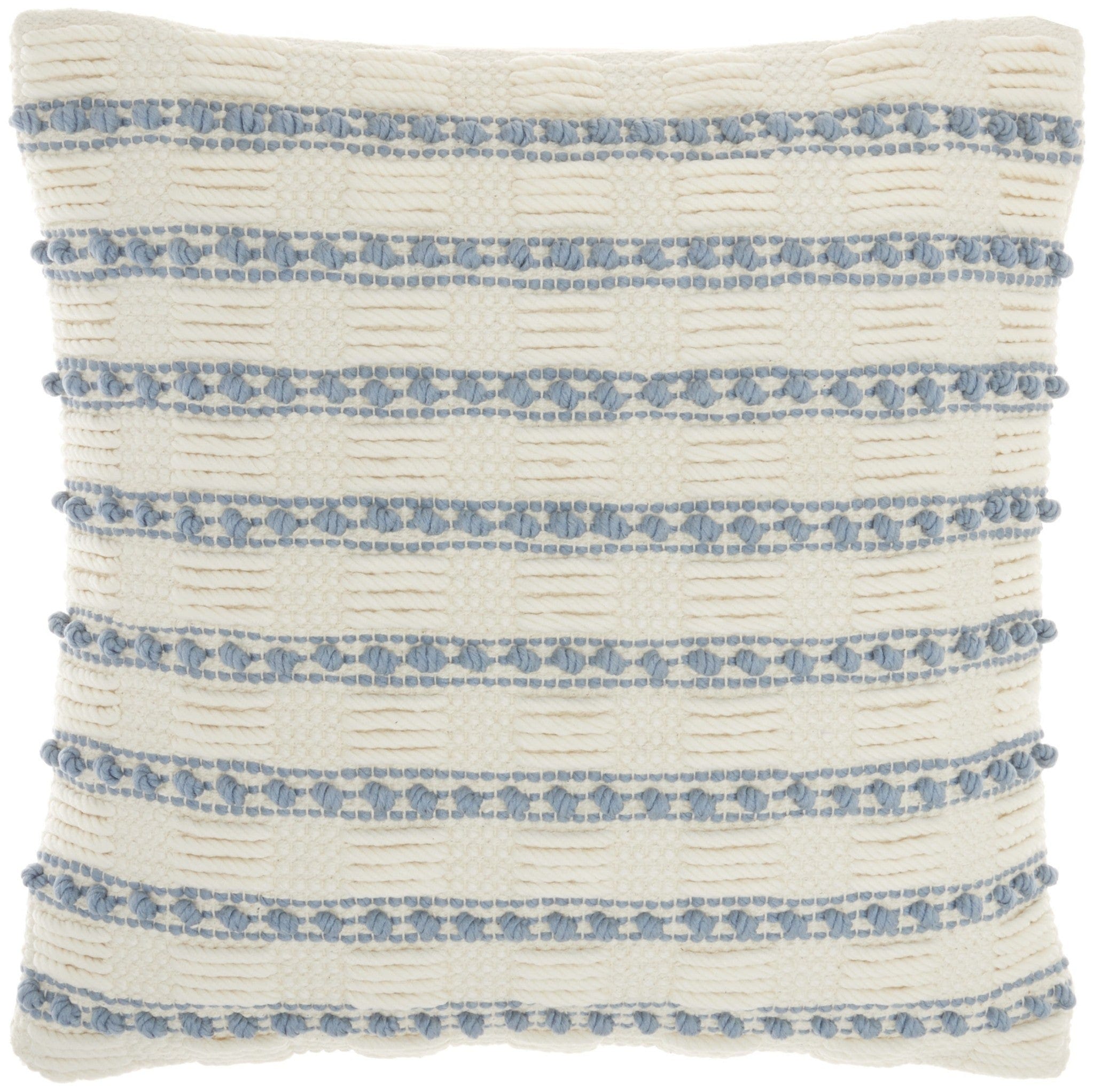 18" Pale Blue And Ivory Textured Stripes Throw Pillow - Homeroots