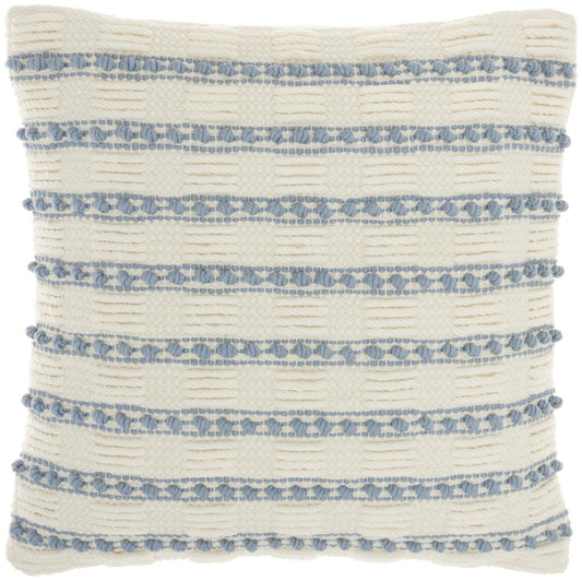 18" Pale Blue And Ivory Textured Stripes Throw Pillow - Homeroots