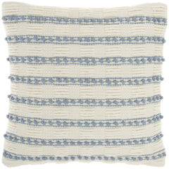 18" Pale Blue And Ivory Textured Stripes Throw Pillow - Homeroots