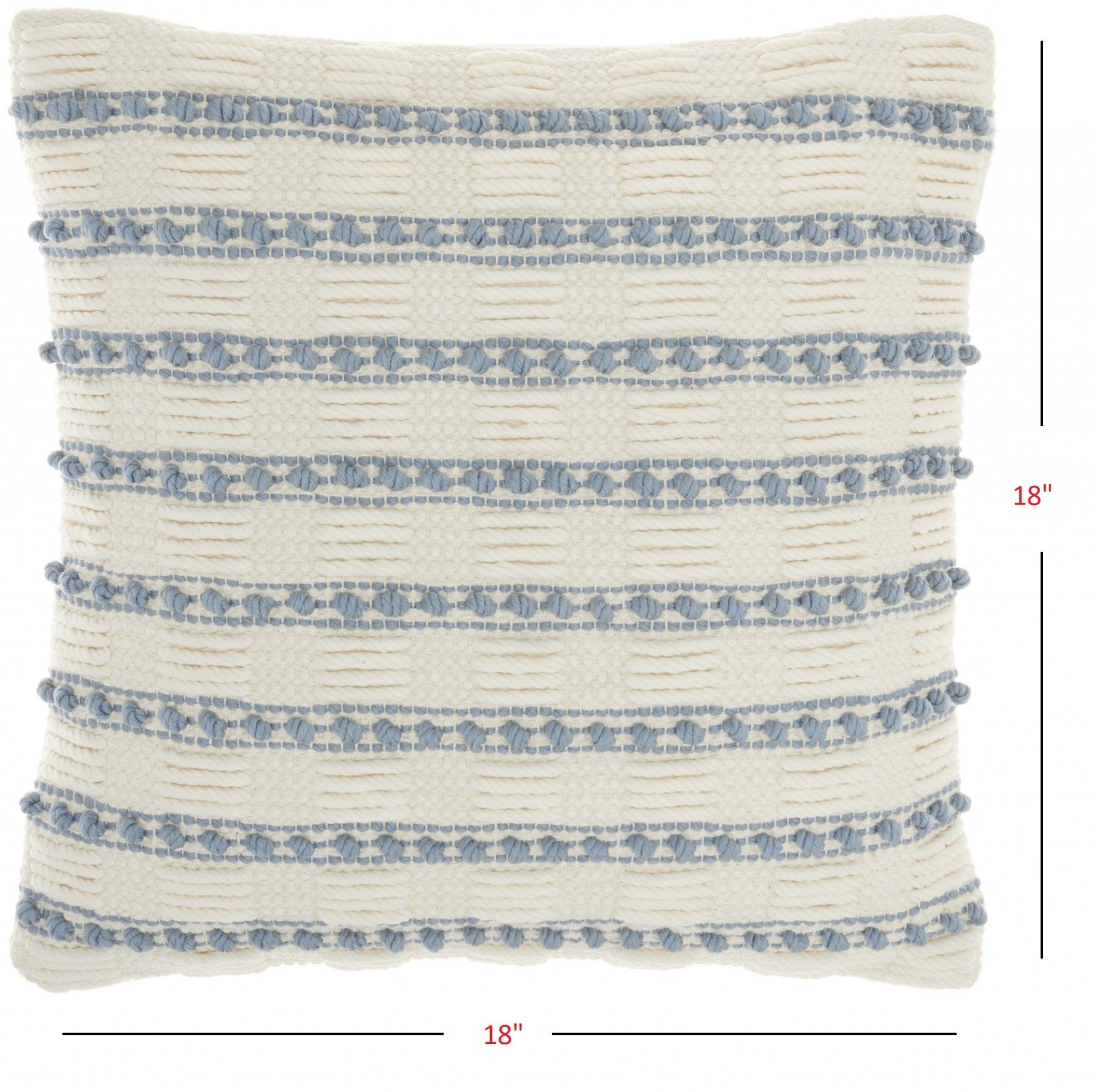 18" Pale Blue And Ivory Textured Stripes Throw Pillow - Homeroots