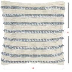 18" Pale Blue And Ivory Textured Stripes Throw Pillow - Homeroots