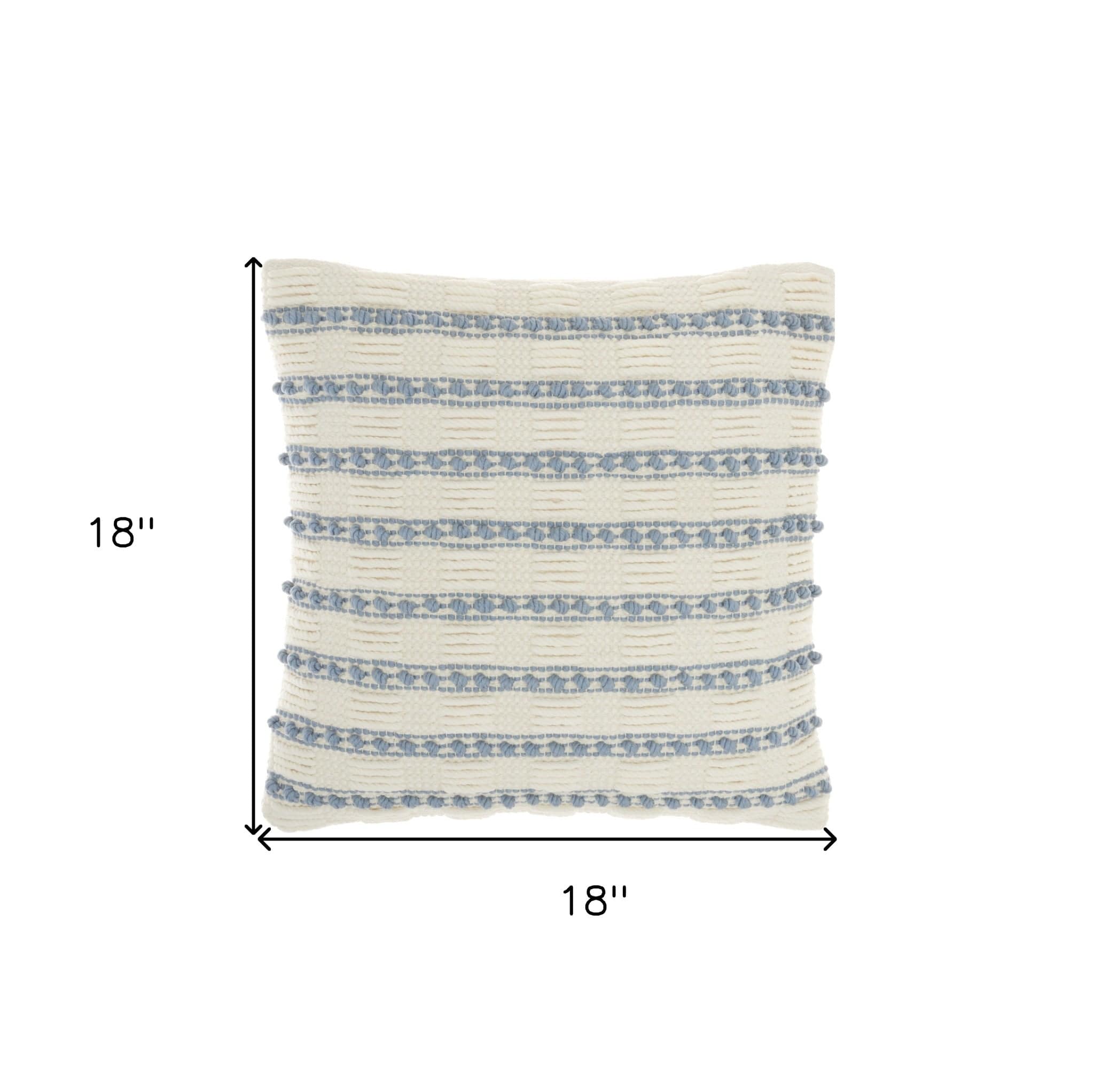 18" Pale Blue And Ivory Textured Stripes Throw Pillow - Homeroots