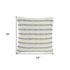 18" Pale Blue And Ivory Textured Stripes Throw Pillow - Homeroots
