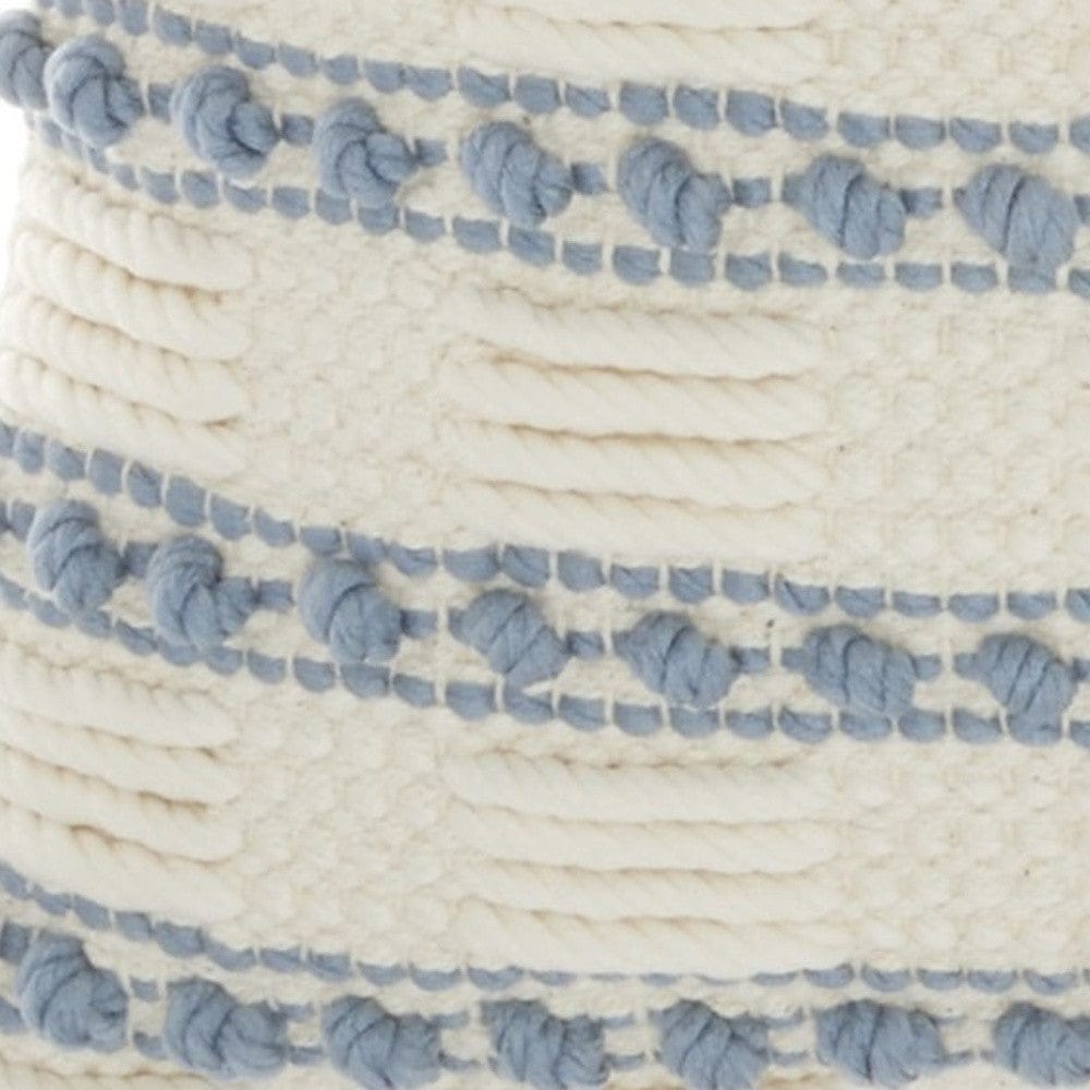 18" Pale Blue And Ivory Textured Stripes Throw Pillow - Homeroots