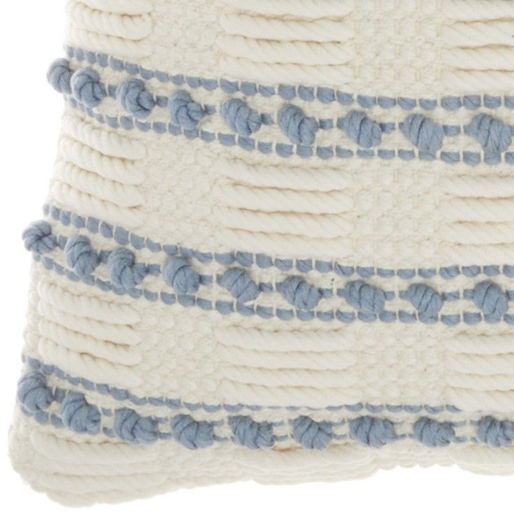 18" Pale Blue And Ivory Textured Stripes Throw Pillow - Homeroots
