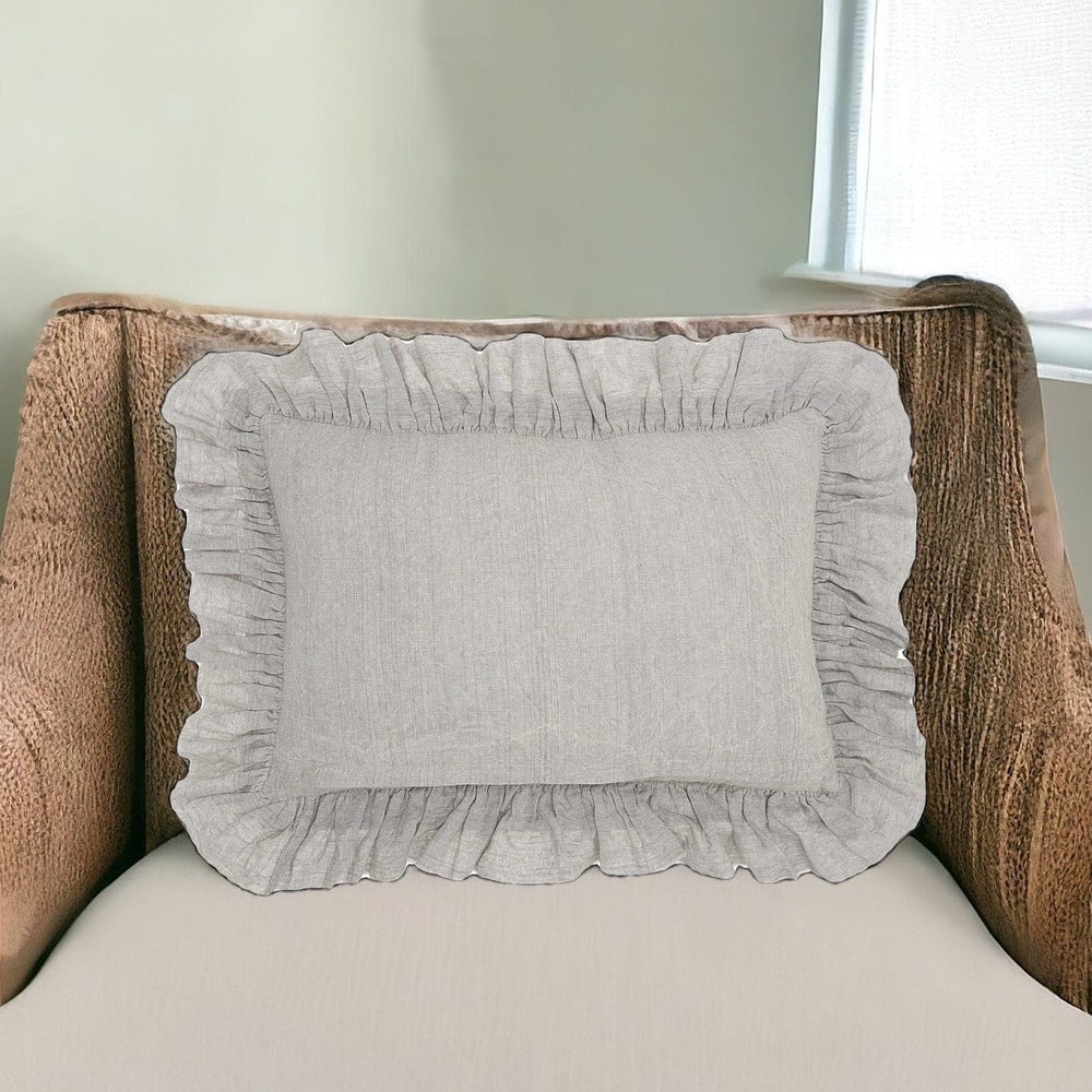 16" X 24" Gray Pillow With Ruffled Edges - Homeroots - Flyclothing LLC