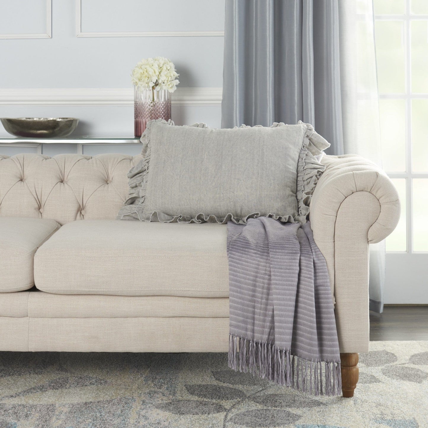 16" X 24" Gray Pillow With Ruffled Edges - Homeroots - Flyclothing LLC