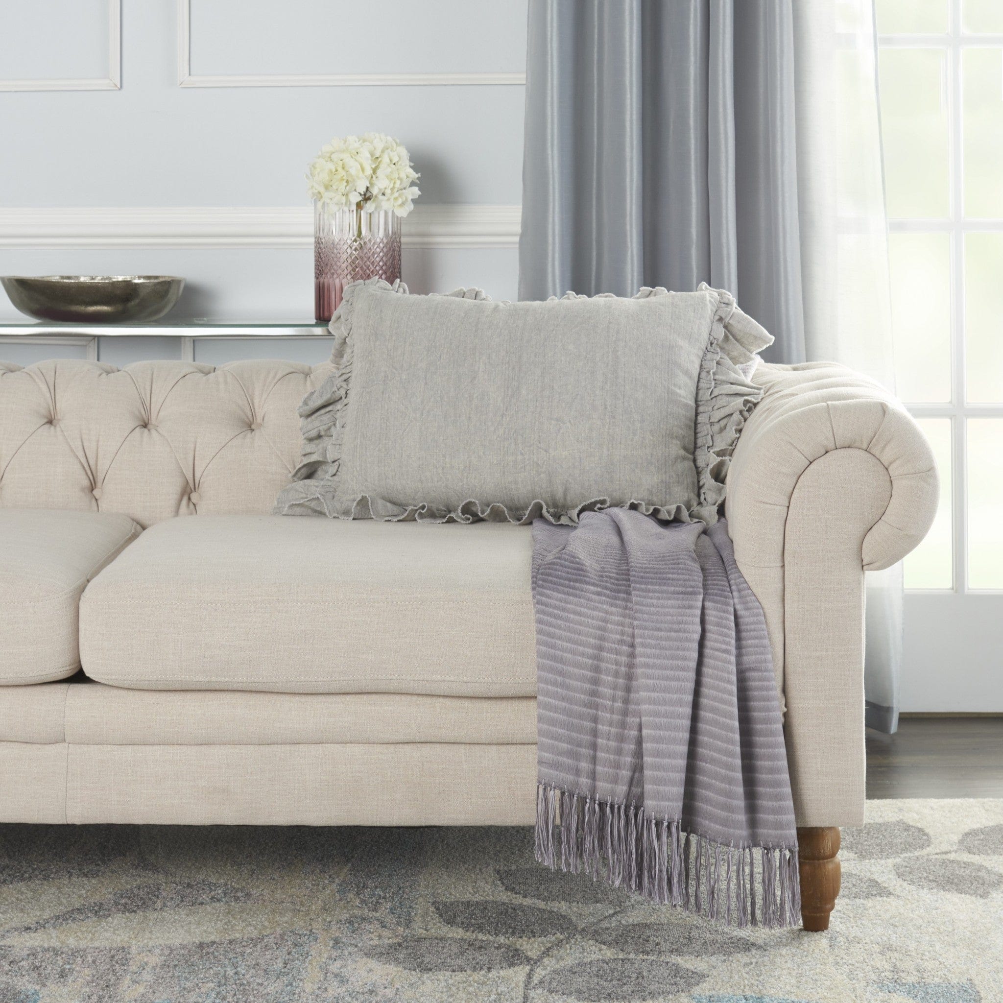 16" X 24" Gray Pillow With Ruffled Edges - Homeroots - Flyclothing LLC