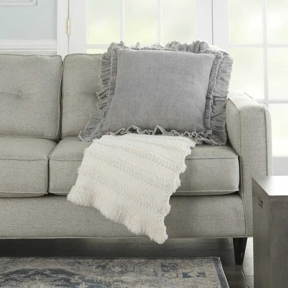 24" Light Gray Pillow With Ruffled Edges - Homeroots - Flyclothing LLC