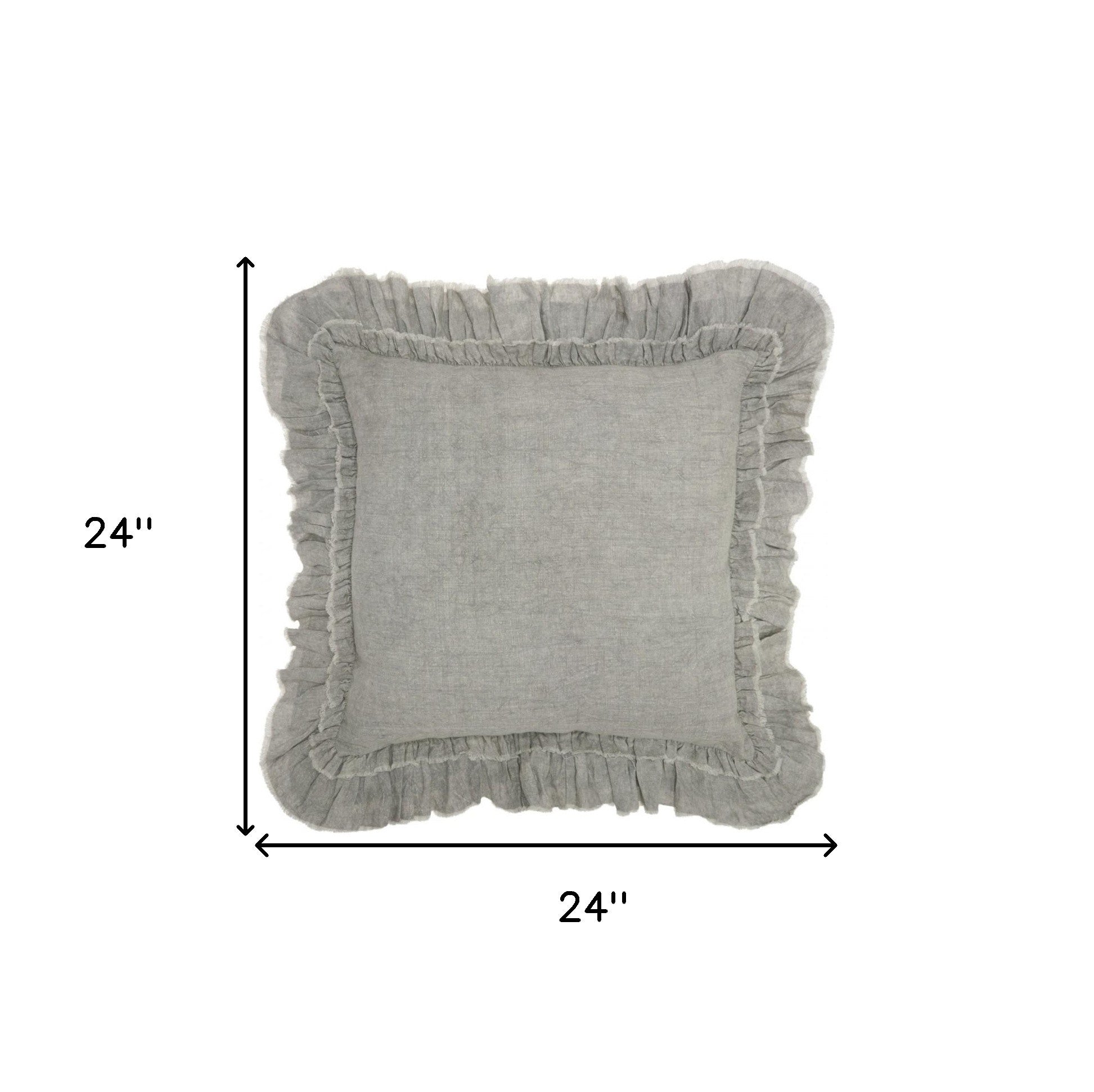 24" Light Gray Pillow With Ruffled Edges - Homeroots - Flyclothing LLC