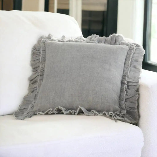 24" Light Gray Pillow With Ruffled Edges - Homeroots