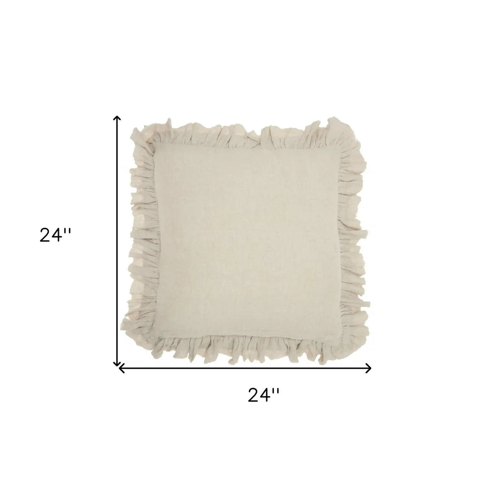24" Beige Pillow With Ruffled Edges - Homeroots - Flyclothing LLC