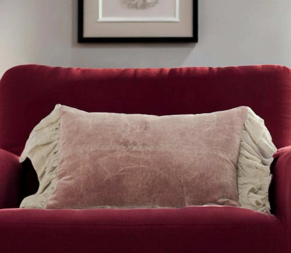 Wide Tasseled Marble Pink Lumbar Pillow - Homeroots - Flyclothing LLC