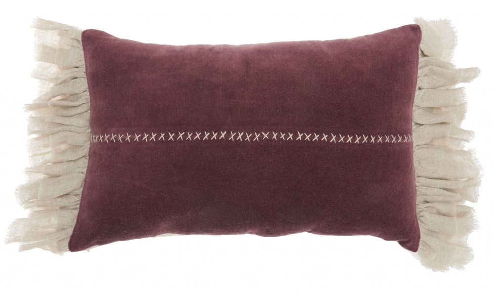 Wide Tasseled Marble Maroon Lumbar Pillow - Homeroots