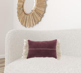 Wide Tasseled Marble Maroon Lumbar Pillow - Homeroots