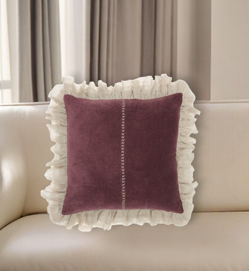 Wide Tasseled Marble Maroon Throw Pillow - Homeroots