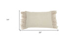 14" X 22" Steel Blue Pillow With Tassels Edges - Homeroots
