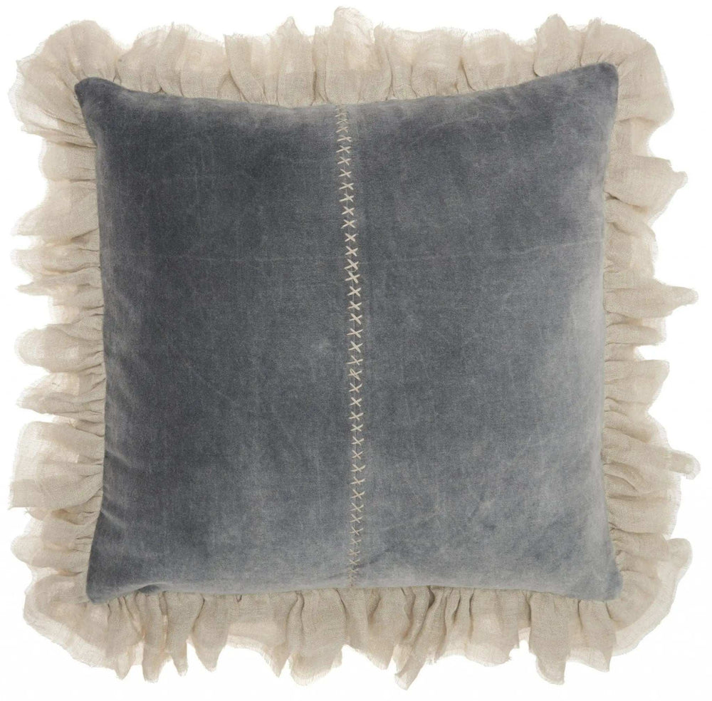 Wide Tasseled Marble Steel Blue Throw Pillow - Homeroots - Flyclothing LLC