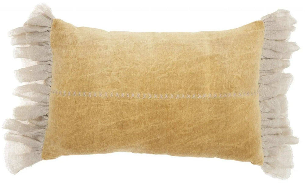 Wide Tasseled Marble Yellow Lumbar Pillow - Homeroots - Flyclothing LLC