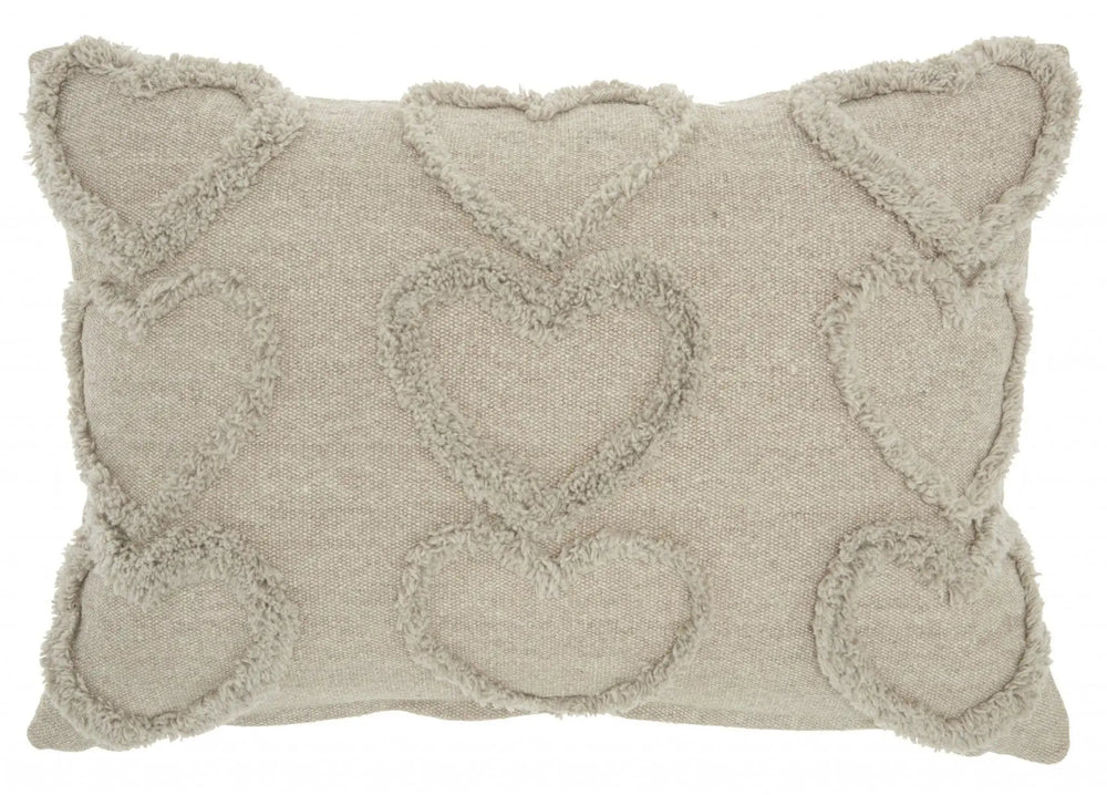 Whimsical Heart Detail Gray Lumbar Pillow - Homeroots