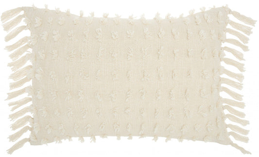 14" X 20" White Cotton Throw Pillow - Homeroots