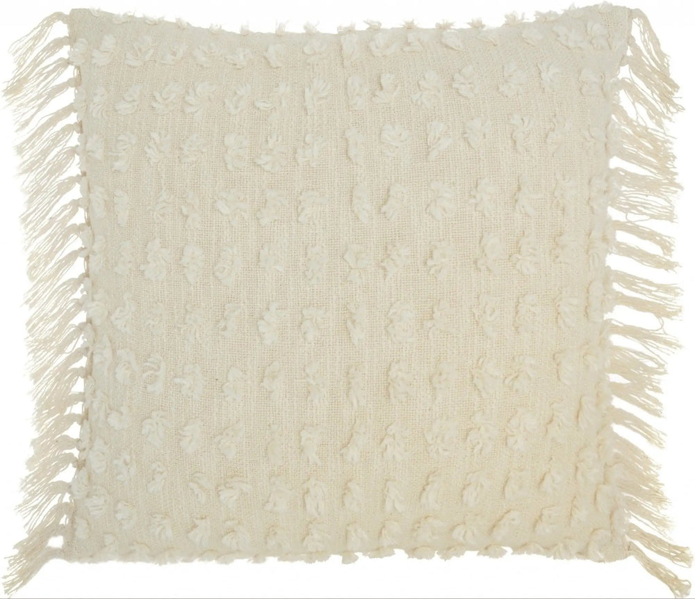 Tassel Detailed White Throw Pillow - Homeroots
