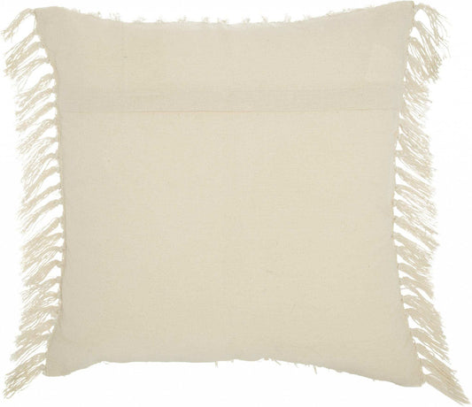 Tassel Detailed White Throw Pillow - Homeroots - Flyclothing LLC