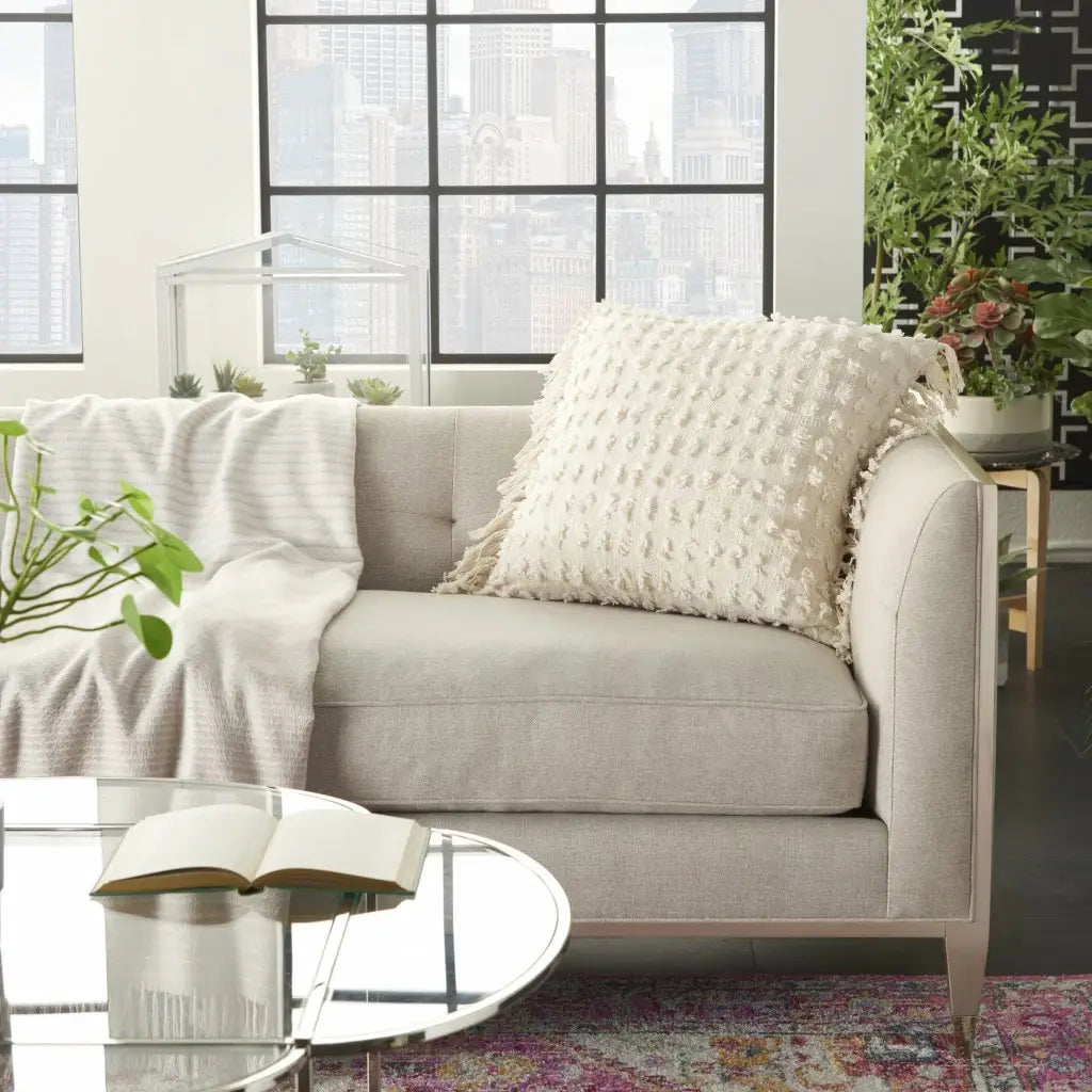 Tassel Detailed White Throw Pillow - Homeroots - Flyclothing LLC