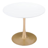 35" White And Gold Rounded Steel Pedestal Base Dining Table - Homeroots - Flyclothing LLC