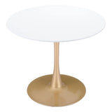 35" White And Gold Rounded Steel Pedestal Base Dining Table - Homeroots