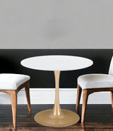 35" White And Gold Rounded Steel Pedestal Base Dining Table - Homeroots - Flyclothing LLC