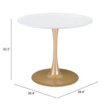 35" White And Gold Rounded Steel Pedestal Base Dining Table - Homeroots - Flyclothing LLC