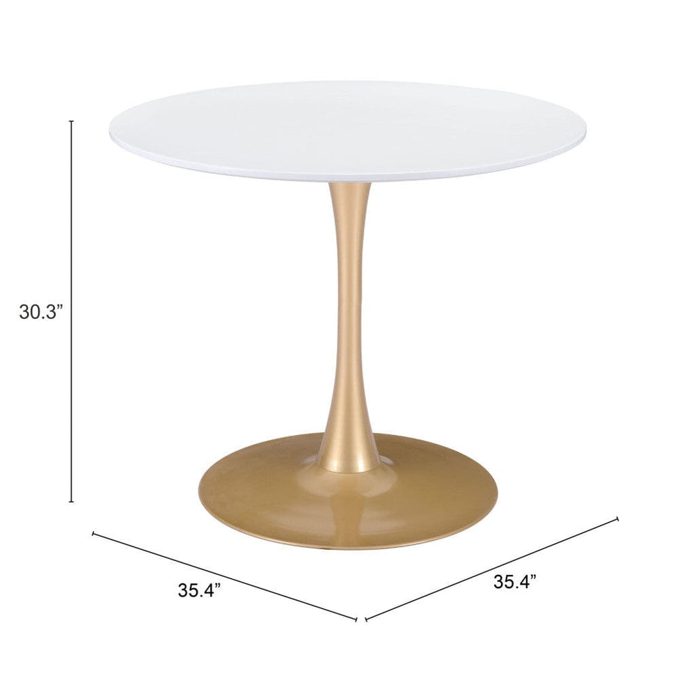 35" White And Gold Rounded Steel Pedestal Base Dining Table - Homeroots - Flyclothing LLC