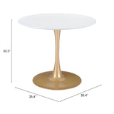 35" White And Gold Rounded Steel Pedestal Base Dining Table - Homeroots - Flyclothing LLC