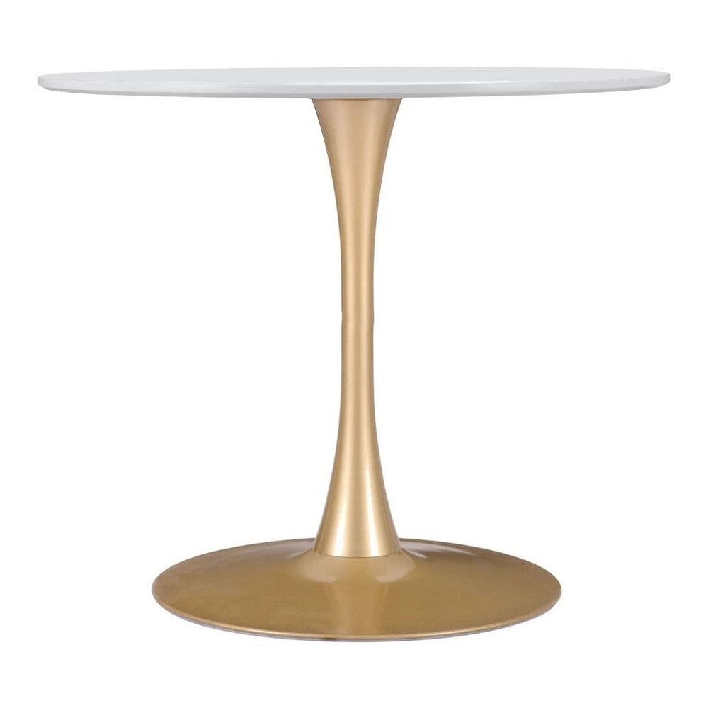 35" White And Gold Rounded Steel Pedestal Base Dining Table - Homeroots - Flyclothing LLC