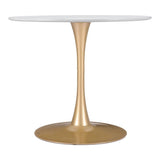35" White And Gold Rounded Steel Pedestal Base Dining Table - Homeroots