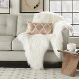 12" X 20" Rose Gold and White Metallic and Cowhide Throw Pillow - Homeroots