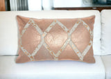 12" X 20" Rose Gold and White Metallic and Cowhide Throw Pillow - Homeroots