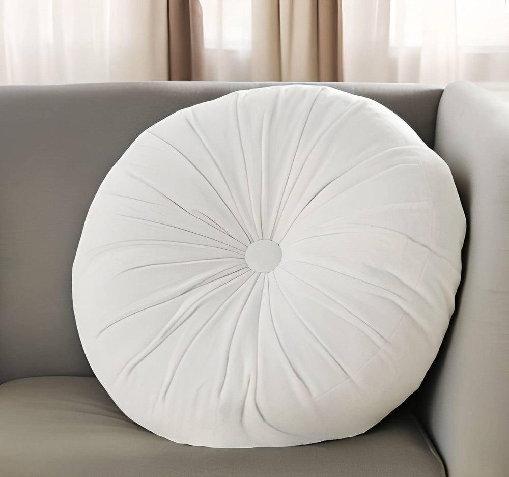16" White Round Velvet Throw Pillow - Homeroots - Flyclothing LLC