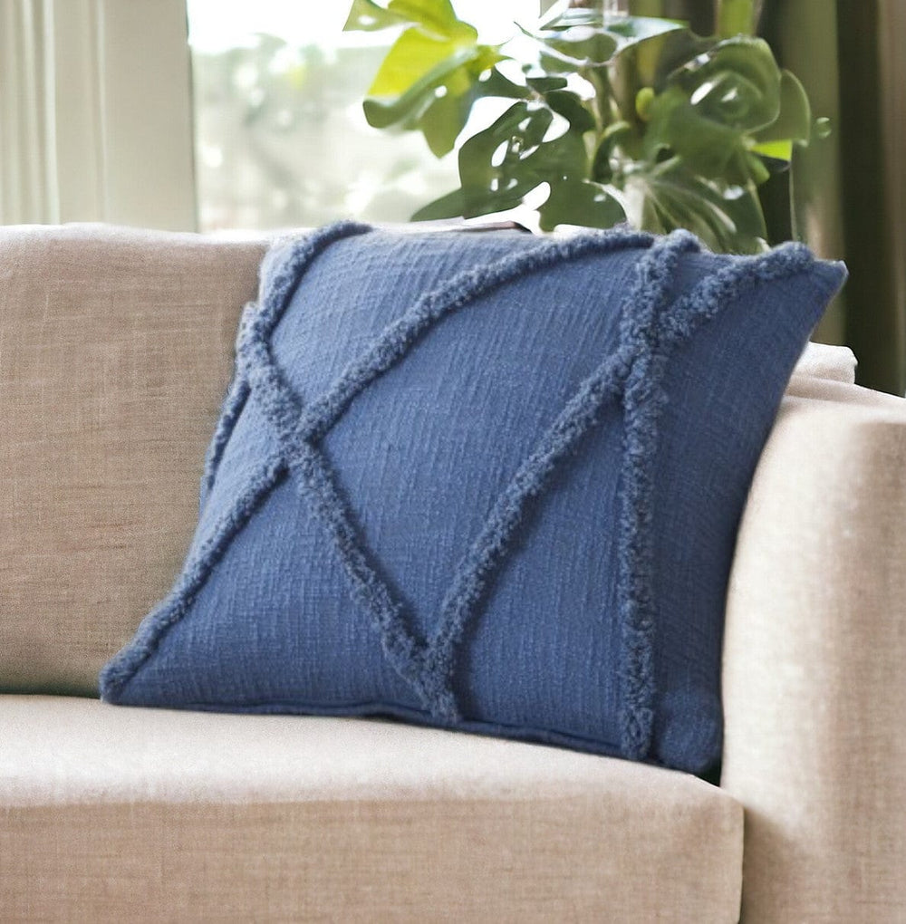 18" Boho Chic Blue Textured Lines Throw Pillow - Homeroots - Flyclothing LLC