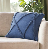 18" Boho Chic Blue Textured Lines Throw Pillow - Homeroots
