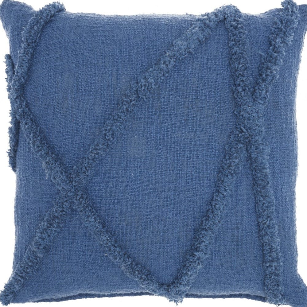 18" Boho Chic Blue Textured Lines Throw Pillow - Homeroots - Flyclothing LLC