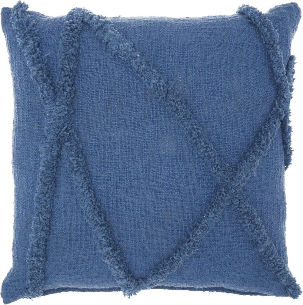 18" Boho Chic Blue Textured Lines Throw Pillow - Homeroots - Flyclothing LLC
