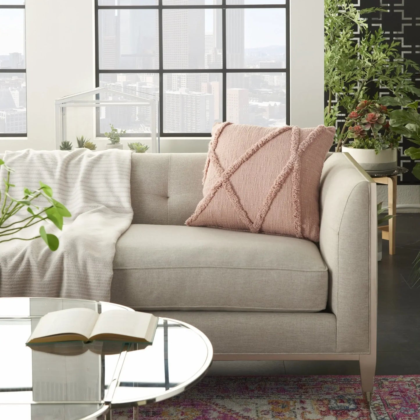 Boho Chic Blush Textured Lines Throw Pillow - Homeroots - Flyclothing LLC